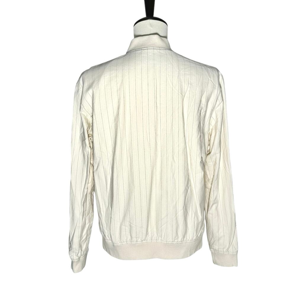 Zara | Men | Pinstripe Cream White Cotton Full Zip Light Bomber Jacket | Medium - Picture 3 of 15